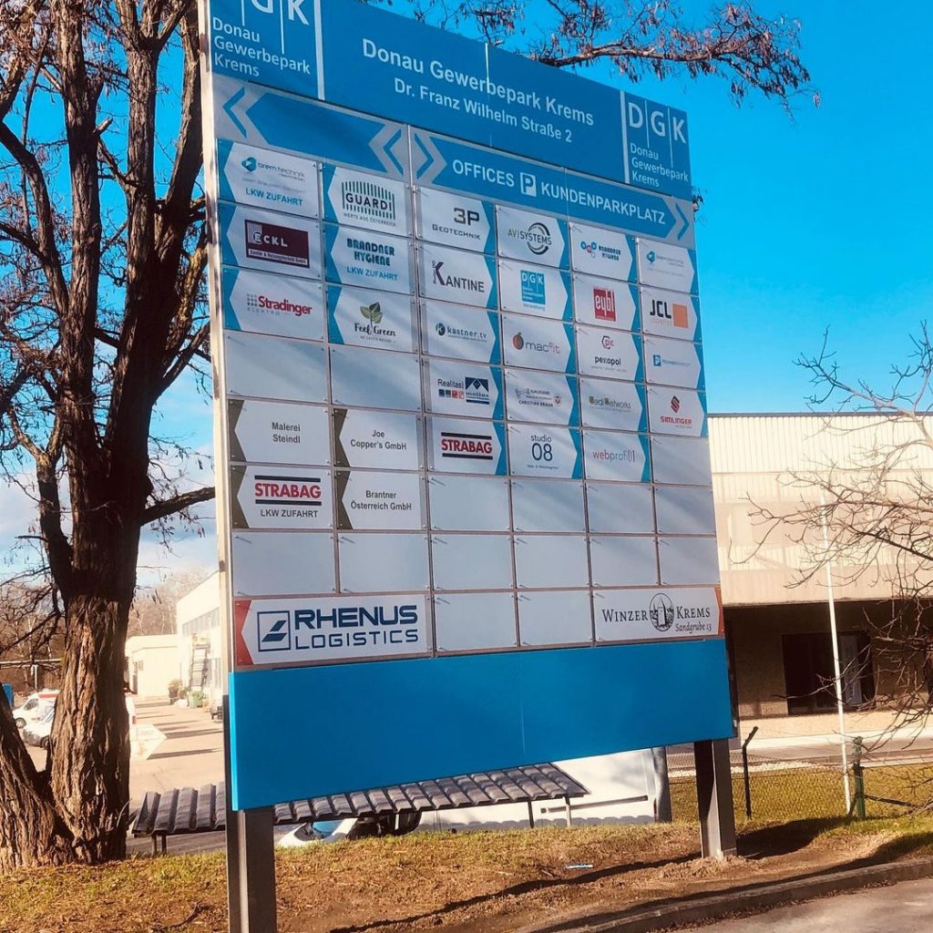 Beschilderung und Wegleitsystem im Donauhafen Krems