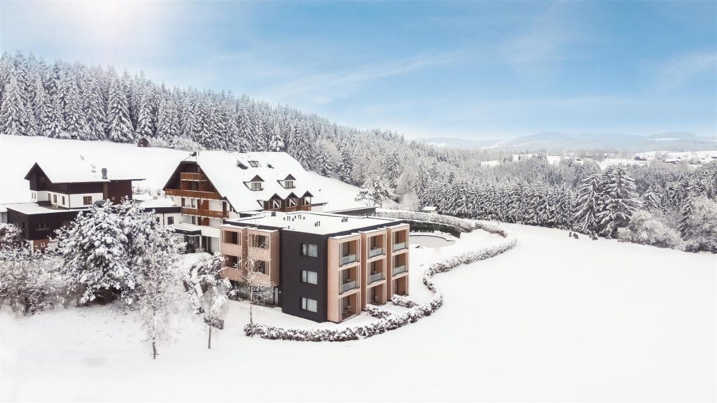 Schwarzalm Zwettl im Winter aus der Luft