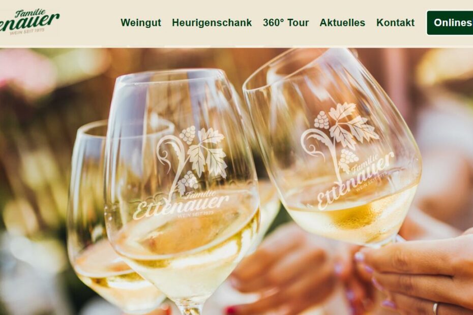 Startseite des Weinguts Familie Ettenauer in Traismauer mit Weingläsern